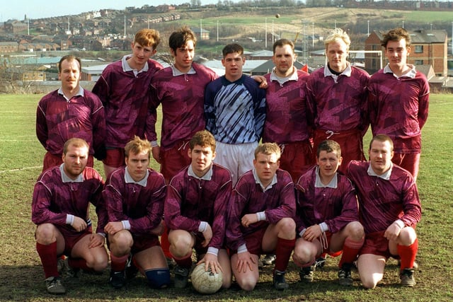 Fellmonger AFC played in the Red Triangle League. Back row, from left, are  Ronnie Hickson, Chris Duffy, James McQuade, James Stevenson, Dave Prince, Heath Kershaw and Craig McDonnagh. Front row, from left, are Paul Goddard, Nick Mackle Jason Stevenson captain, Karl Payne, Wayne Marshall and Colin Gales. Pictured in February 1997.