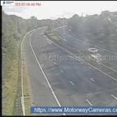 The M621 westbound carriageway near junction 1 in Leeds, which is closed to traffic due to emergency roadworks (Photo by motorwaycameras.co.uk)