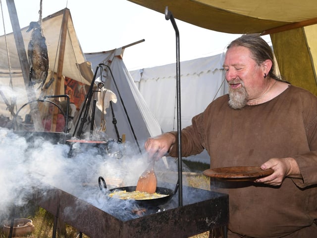 Ian Gibbons AKA Grinling of Viking Heritage Kitchen cooking breakfast at Harrogate Food and Drink Festival at Ripley Castle. (Picture Gerard Binks)