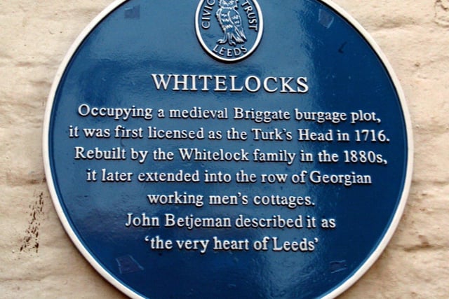 This heritage blue plaque was unveiled by Leeds Civic Trust at Whitelocks in May 2006.