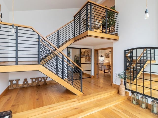 Oak floors add natural warmth to the interior.