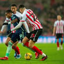 'BANG ON': The defending of Sunderland against Leeds United as Black Cats pair Jobe Bellingham and Jenson Seelt battle it out with Whites star Crysencio Summerville.
Picture by Bruce Rollinson.