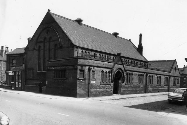 St. Cuthberts Sunday School taken from the junction of Beeston Road with Kirkland Street. St. Cuthberts ecclesiastical parish was formed on August 28, 1885. The population of the parish in 1901 was 5,531. This substantial Sunday School building was erected at a later date than the church of St. Cuthberts.