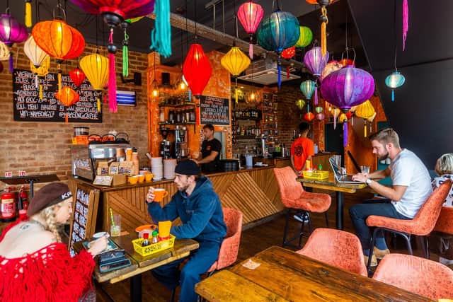The colourful interior of Vietnamese restaurant Nam Song. Picture: James Hardisty