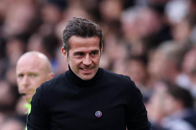 LEEDS, ENGLAND - OCTOBER 23: Marco Silva, Head Coach of Fulham, celebrates their sides second goal during the Premier League match between Leeds United and Fulham FC at Elland Road on October 23, 2022 in Leeds, England. (Photo by George Wood/Getty Images)