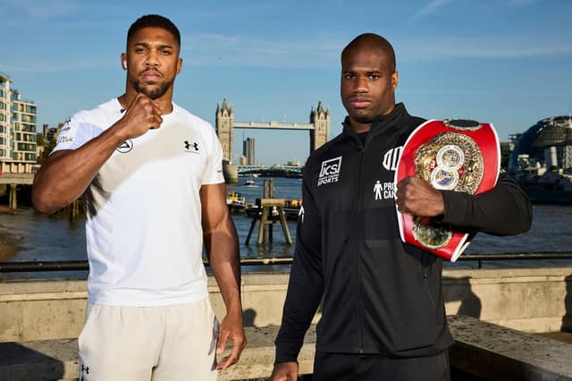London, UK: Anthony Joshua and Daniel Dubois Face Off for the first time in fight week ahead of their IBF World Heavyweight Title fight on saturday night at Wembley Stadium. 16 September 2024 Picture By Mark Robinson Matchroom Boxing