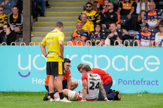 Wakefield Trinity signing Tom Johnstone has been sidelined since suffering a boken leg playing for Catalans Dragons at Castleford Tigers in July. Picture by Olly Hassell/SWpix.com.