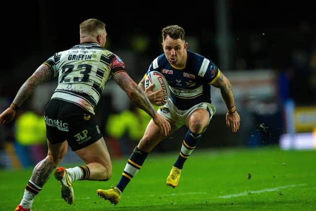 Richie Myler takes on Hull's Josh Griffin. Picture by Bruce Rollinson.
