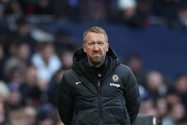 LONDON, ENGLAND - FEBRUARY 26: Graham Potter manager of Chelsea reacts during the Premier League match between Tottenham Hotspur and Chelsea FC at Tottenham Hotspur Stadium on February 26, 2023 in London, England. (Photo by Catherine Ivill/Getty Images)