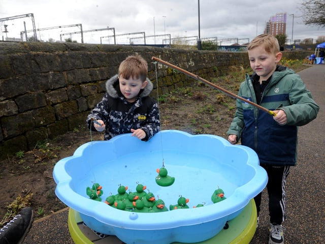 The official opening took place on March 31 and was followed by a free family fun day on April 1. Picture having fun at the event are four-year-old Brody Smart and six-year-old Jack Hudson.