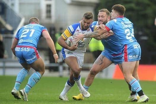 Mickael Goudemand, pictured in action against Wakefield Trinity on Boxing Day, could make his competitive Leeds Rhinos debut this week after recovering from a pectoral muscle strain. Picture by Steve Riding.