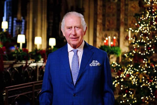 King Charles III during the recording of his first Christmas broadcast in the Quire of St George's Chapel at Windsor Castle. Picture: Victoria Jones/PA Wire