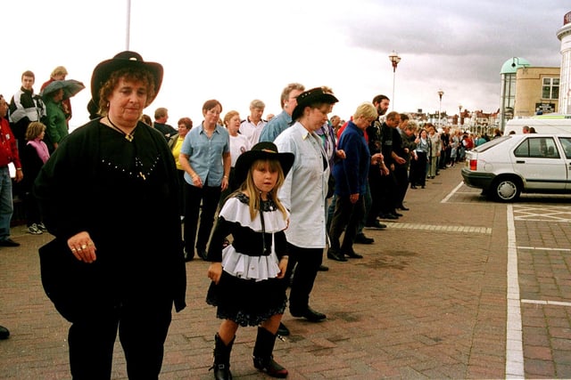 Bridlington Promenade was the location for a world record attempt for the longest line dance in October 1999. Pictured putting her best foot forward is young Sarah Foster.