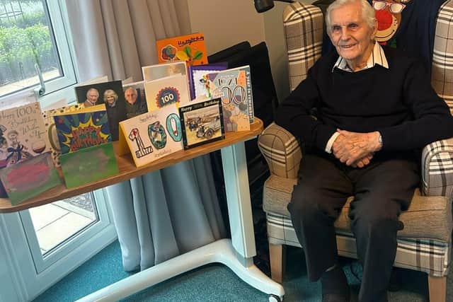 Gerry with a handful of the 100 cards he received