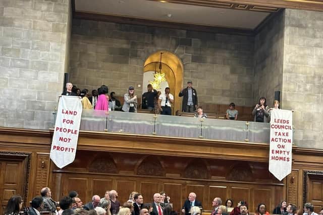 Protesters from Acorn Leeds interrupted the Leeds City Council meeting