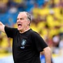 BARRANQUILLA, COLOMBIA - OCTOBER 12: Marcelo Bielsa, head coach of Uruguay gestures during a FIFA World Cup 2026 Qualifier match between Colombia and Uruguay at Roberto Melendez Metropolitan Stadium on October 12, 2023 in Barranquilla, Colombia. (Photo by Gabriel Aponte/Getty Images)