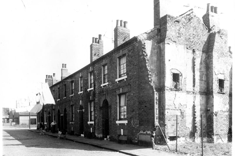 Part of Henbury Street had been demolished when this photo was taken in may 1959. The exposed gable end reveals the structure of the two back-to-back houses. The house on the right side would have been on Henbury Terrace.