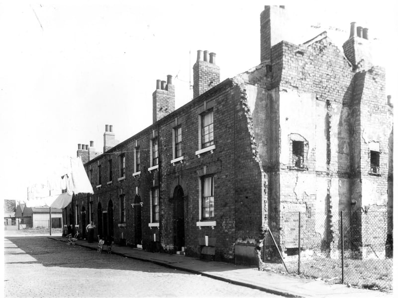 Part of Henbury Street had been demolished when this photo was taken in may 1959. The exposed gable end reveals the structure of the two back-to-back houses. The house on the right side would have been on Henbury Terrace.
