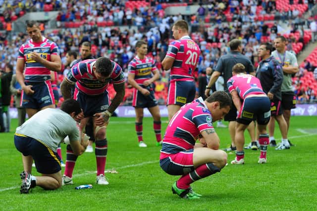 A dejected Shaul Lunt after Leeds Rhinos' 2012 Challenge Cup final loss to Warrington Wolves at Wembley. Picture by Alex Broadway/SWpix.com.
