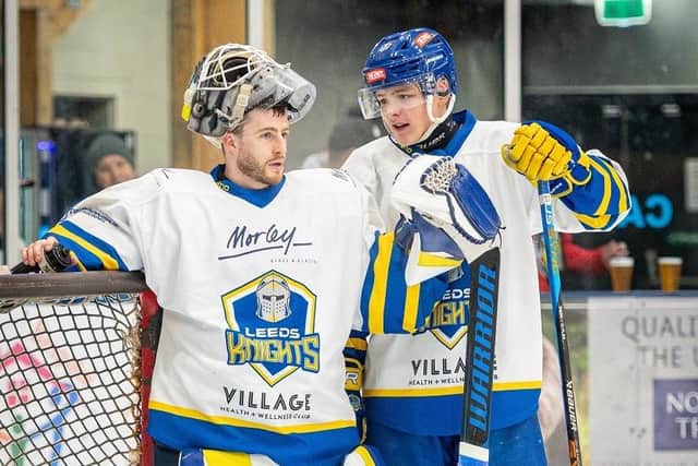 CONFIDENT: Leeds Knights' netminder, Sam Gospel (left), pictured with team-mate, Fin Bradon. Picture: Ben Gordon/Knights Media.