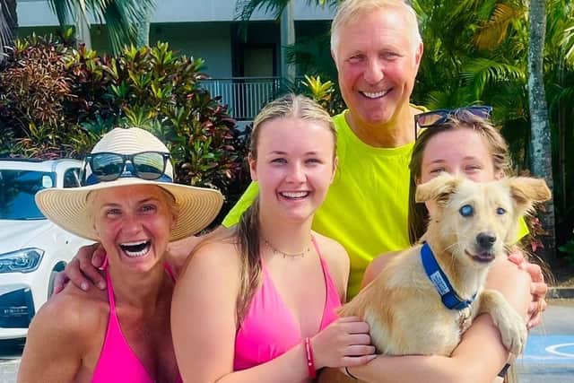 Mum Natalie Bottomley with husband Chris and daughters Taylor and Georgie with the newest member of their family, cross-breed puppy Ronnie.