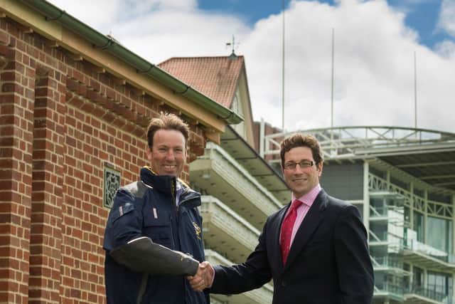 William Derby and Guy Armitage by a brand-new York Handmade wall at York Racecourse