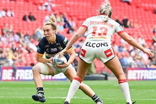 Bethan Dainton on the attack for Leeds against St Helens in this year's Betfred Women's Challenge Cup final at Wembley. Picture by Matthew Merrick/SWpix.com.