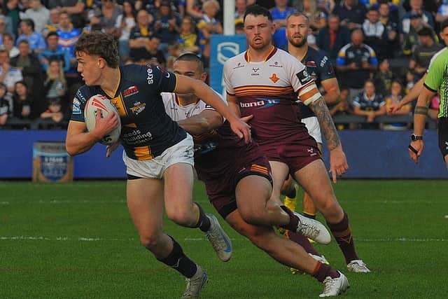 Fergie McCormack made his Betfred Super League debut in Leeds Rhinos' 52-0 hammering of Huddersfield Giants. Picture by Steve Riding.