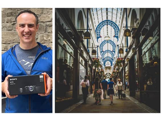 Wex Photo Video competition winner Jonny Gios who focused on Thornton's Arcade to win a Sony A7C digital camera