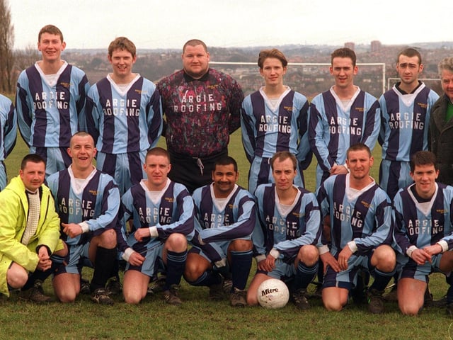 Burley Cons who played in Division 3 of the Leeds Sunday League pictured in March 1996. Back row, from left, are Mick Benson, Chris Birkinshaw, Del Hodgkinson, Chris Priestley, Chris Gibson, Scott Ackroyd, Eddie McNally, and Mick Shaw (assistant manager).  Front row, from left, are Barney Menon, Alan Underwood, Darren Green, Simon Menon, Jamie Parks, Dean Lock (manager) and Kieran Kennedy.