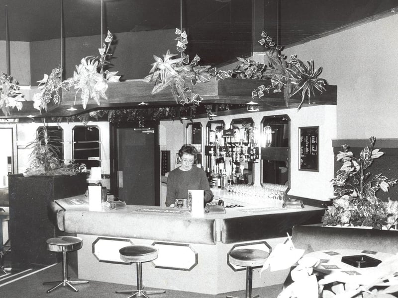 The bar, complete with exotic plants, at Star Snooker and Social Club on York Road. Pictured in November 1985.