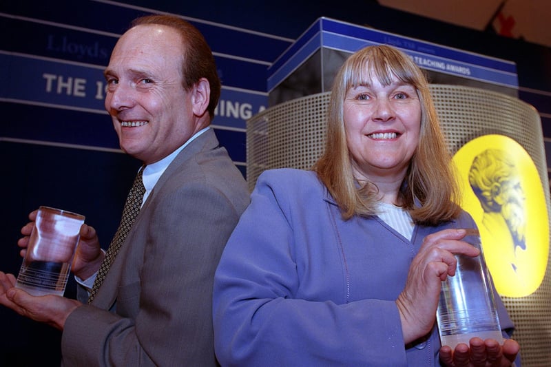 Bruntcliffe's Trevor Perry was named Secondary School teacher of the year in 1999. He is pictured with Norma Machell from Scarcroft Primary in York who was also named best in class.