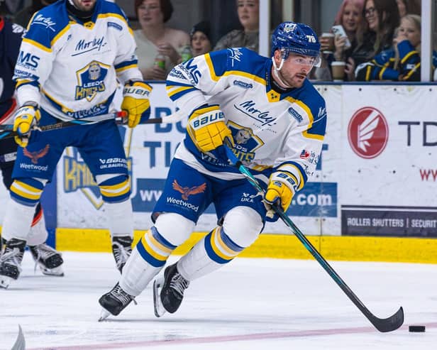 AT THE DOUBLE: But two goals for Liam Peyton couldn't prevent an 8-2 home defeat for Leeds Knights against unbeaten leaders, Milton Keynes Lightning. Picture: Charlotte Clarke/Knights Media.