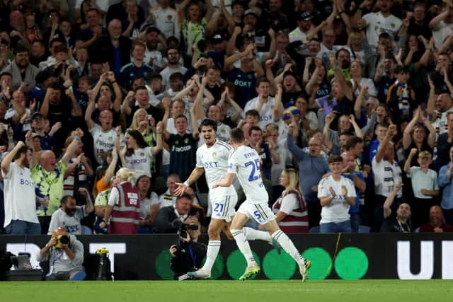 JOB DONE: Pascal Struijk, left, celebrates Leeds United's winner with Sam Byram. Photo by Nigel French/PA Wire.