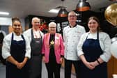 Lord Mayor of Leeds Coun Al Garthwaite with students, plus chefs from Rational Kitchens, at the launch of new training kitchens at Leeds City College's Printworks Campus. Picture: Matt Radcliffe Photography.