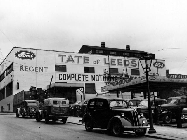 Did you buy a car from here back in the day? Tate of Leeds Ltd., Ford Motor dealers and servicing, on New York Road in Leeds city centre pictured in May 1955.