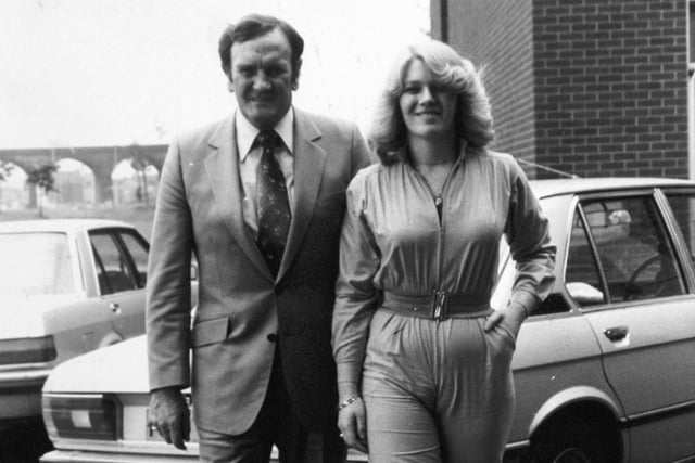Former Leeds United and England manager Don Revie is pictured escorting daughter Kim to the YTV Studiosin July 1980 where she was interviewed about her recently released first pop record, "It's Come Back Again".