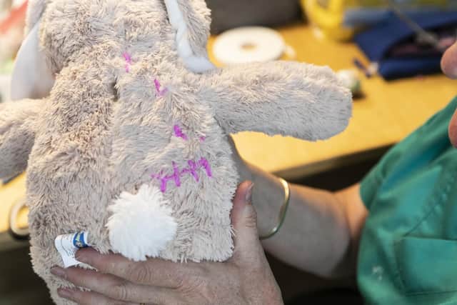 Nick and his team create special teddy bears that normalise medical conditions for children, from rare brain conditions to hearing difficulties (Photo by Lee McLean/SWNS)