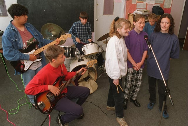 Pictured is 'Seacroft Rock', a band put together at East Leeds High School in July 1996.