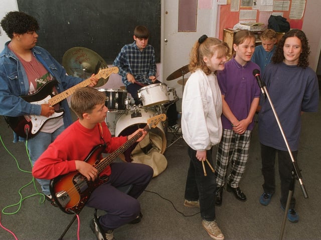 Pictured is 'Seacroft Rock', a band put together at East Leeds High School in July 1996.