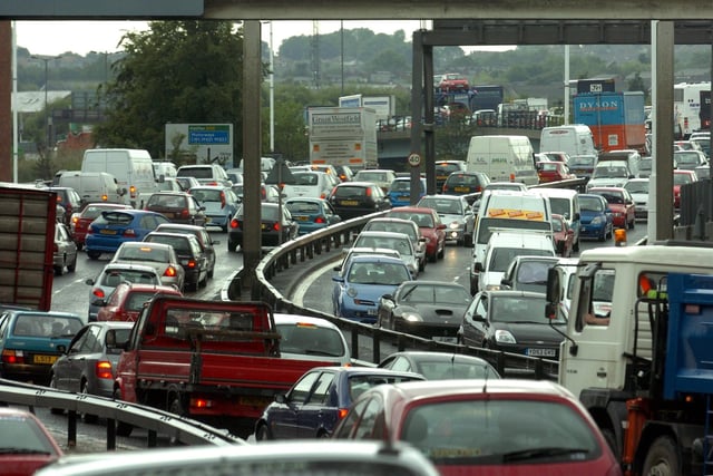 Torrential rain brought cars to a standstill on the Leeds Inner Ring Road in August 2004.
