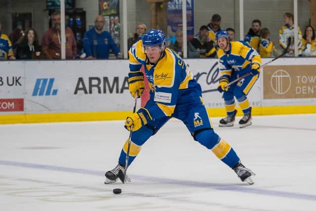 MAIN MAN: COle Shudra showed how big of an asset he is for Leeds Knights when scoring both the game-tying and game-winning goals to seal a stunning come-from-behind 6-5 win over nearest NIHL National rivals Peterborough Phantoms. Picture courtesy of Oliver Portamento