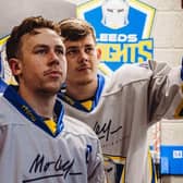 LOOKING FORWARD: Kieran Brown - pictured with long-time team-mate Jordan Griffin - is hoping the hectic Christmas schedule can work to Leeds Knights' benefit. Picture Jacob Lowe/Knights Media.