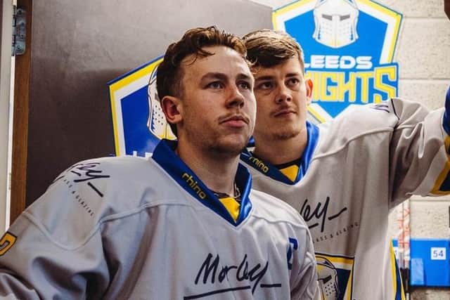 LOOKING FORWARD: Kieran Brown - pictured with long-time team-mate Jordan Griffin - is hoping the hectic Christmas schedule can work to Leeds Knights' benefit. Picture Jacob Lowe/Knights Media.