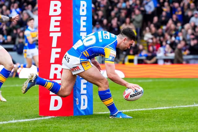 Jack Sinfield's try was the pick of Leeds Rhinos' bunch against Castleford Tigters, according to fan Tom Goldsworthy. Picture by Olly Hassell/SWpix.com.