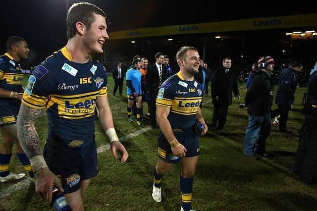 Paul McShane, right with Kallum Watkins and Zak Hardaker, was a World Club Challenge winner for Leeds Rhinos against Manly Sea Eagles 13 yearsago this month. Picture by Vaughn Ridley/SWpix.com.