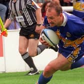 Leeds player-coach Dean Bell scores against Paris in 1996, his first game in blue and amber for 12 years. Picture by Steve Riding.
