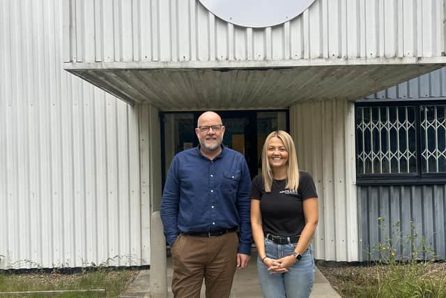 Simon Banks owner of TAB Wakefield with Helen McDonald outside Solupak