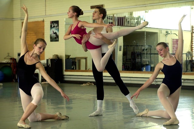 Practicing a part of a routine during the Northern Ballet Theatre summer school are, from left, Carlie Milner, Donya Ambler, Lewis Landini and Sarah Green.