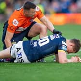 Morgan Gannon suffered an ankle injury during Rhinos' one-point loss to St Helens at Headingley in May. Picture by Allan McKenzie/SWpix.com.